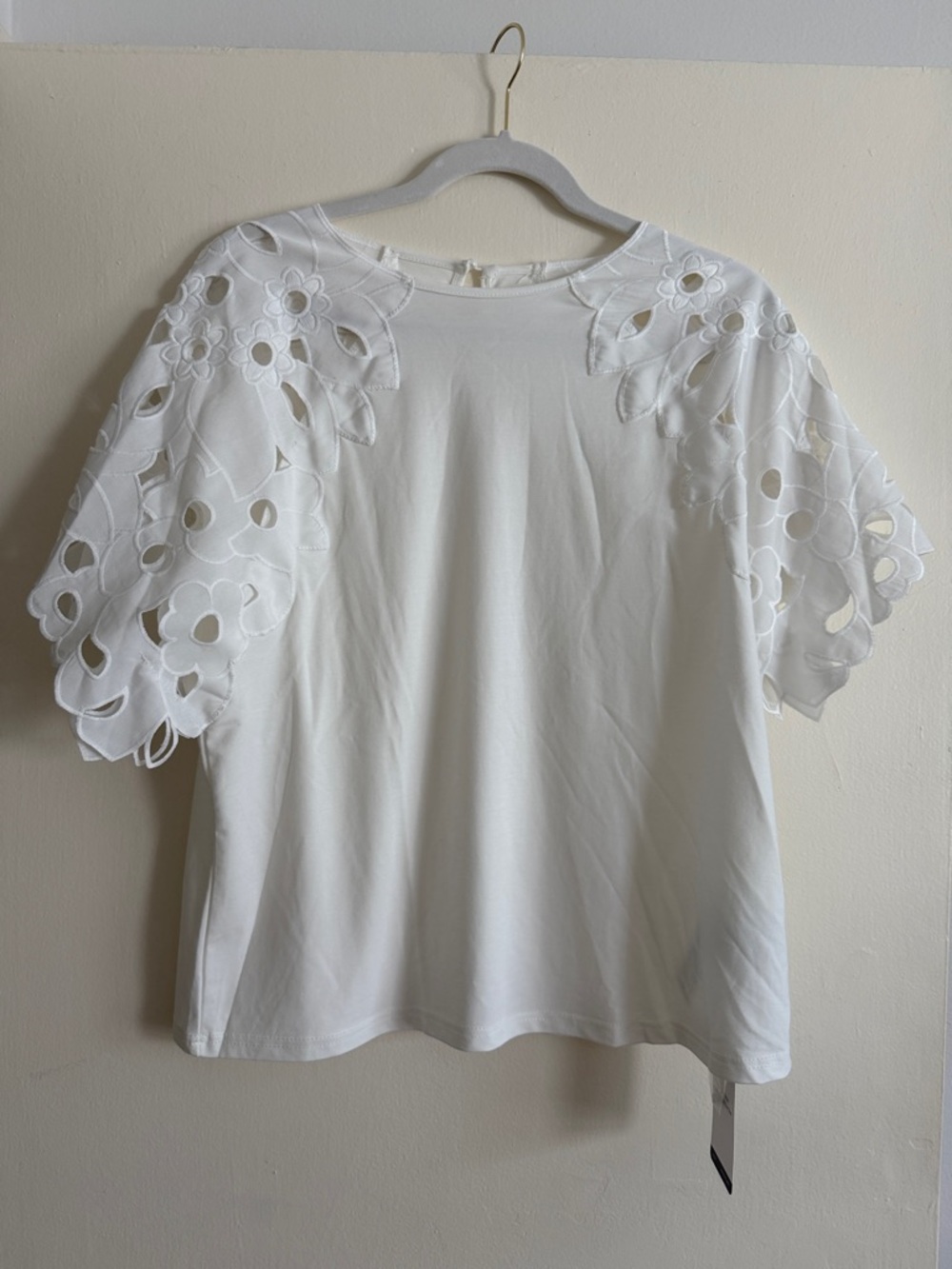Women’s White Eyelet Sleeve Tee